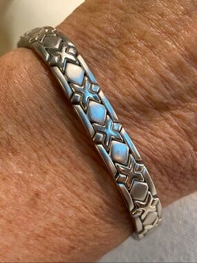 Vintage Stainless Steel X Link Bracelet Silver Tone Modernist
